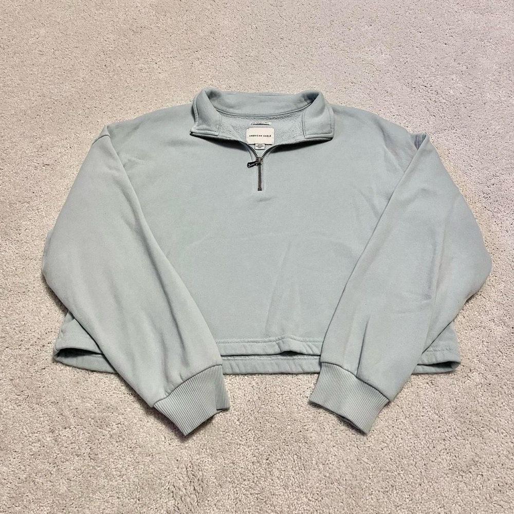 American eagle light blue cropped quarterzip sweatshirt
